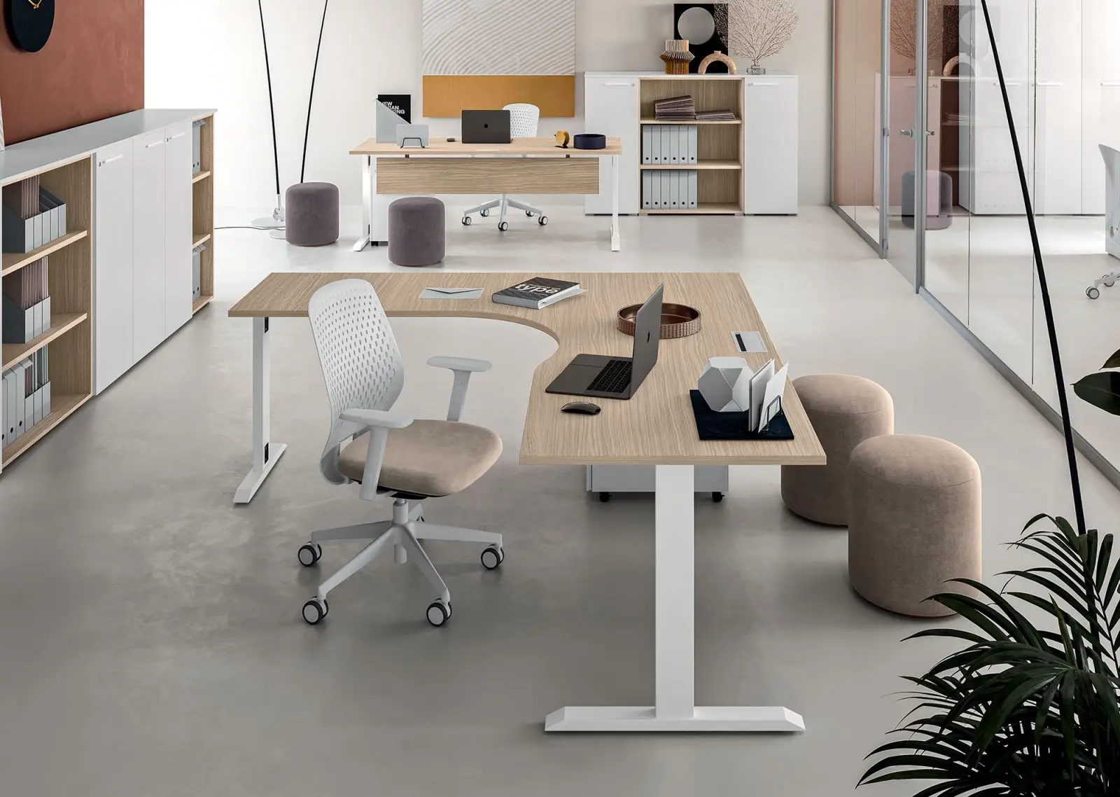 Arredamento per ufficio, scrivania sagomata basic t-walco.